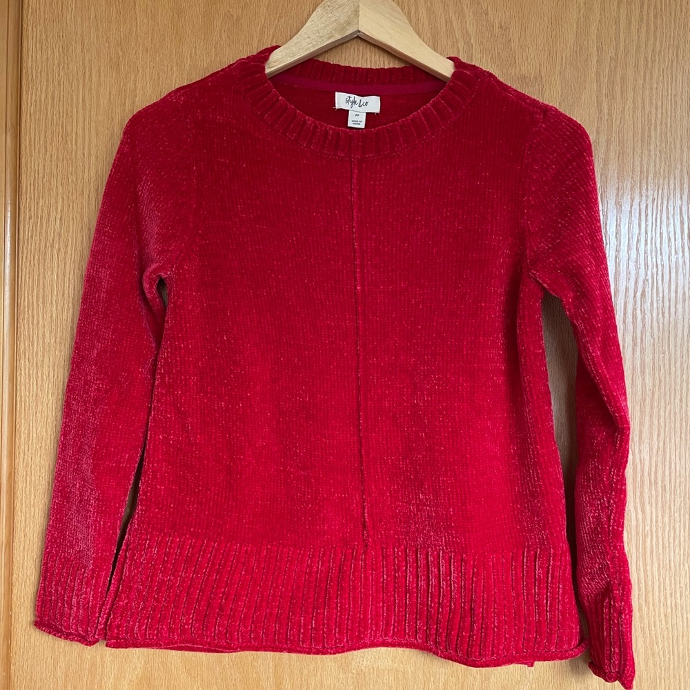 Style & Co red chenille sweater petite